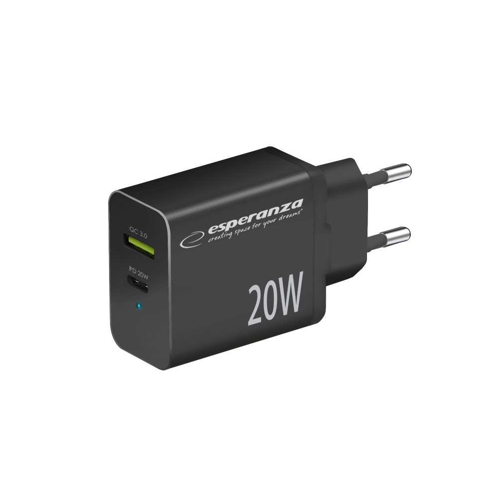 ESPERANZA ŁADOWARKA SIECIOWA 20W CZARNA — zdjęcie 1 z 5
