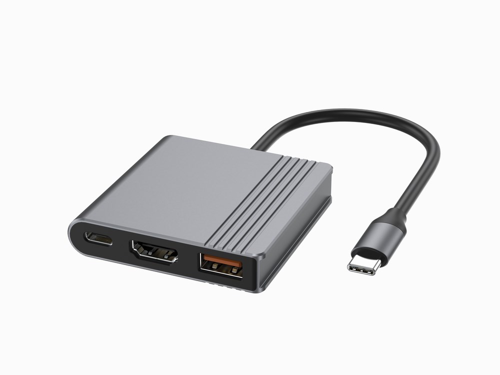 GEMBIRD MULTI ADAPTER USB TYPU C 3 W 1, Szary — zdjęcie 1 z 5