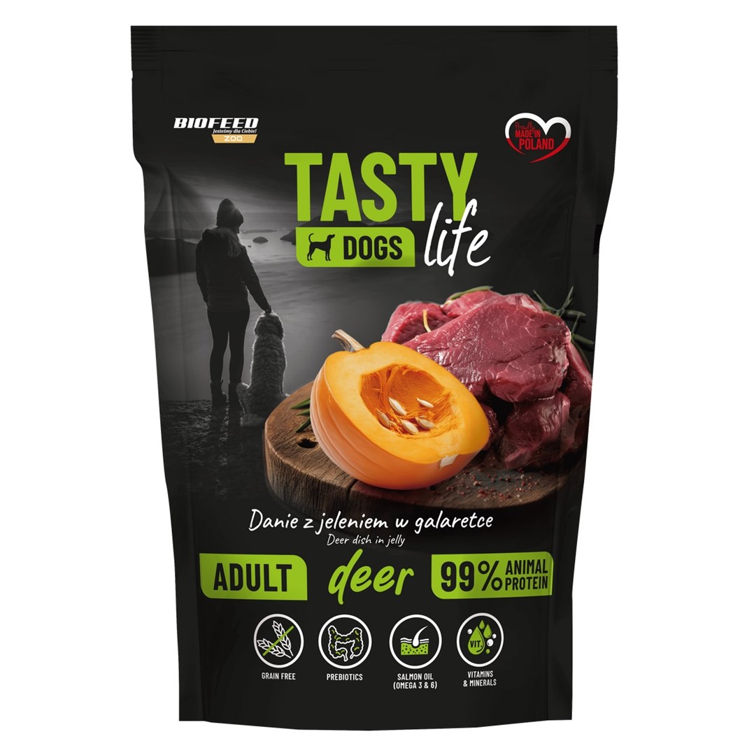 BIOFEED Tasty dog life jeleń 90% 500g saszetka