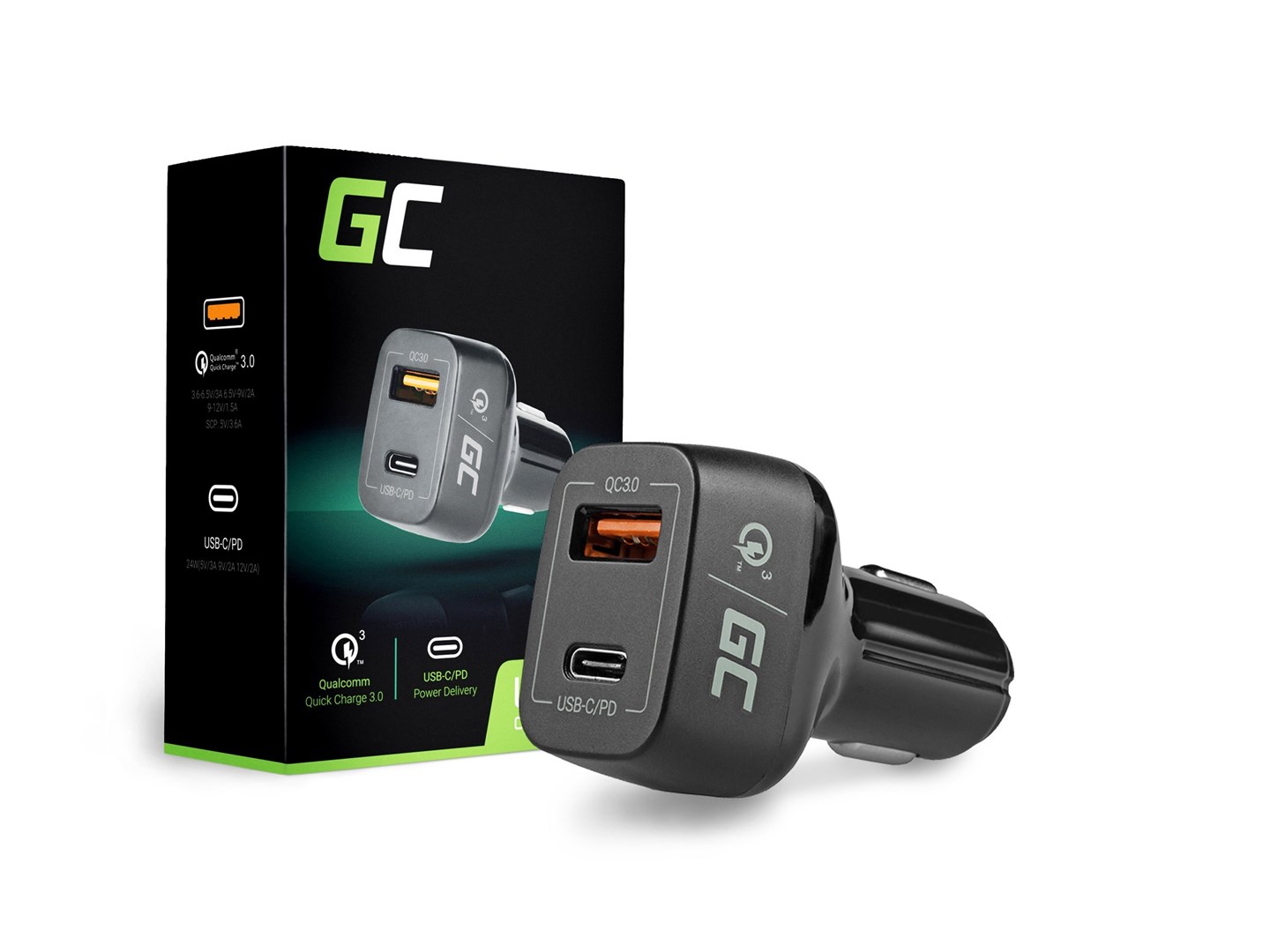 GREEN CELL ŁADOWARKA SAMOCHODOWA USB-C 30W PD + USB — zdjęcie 1 z 5