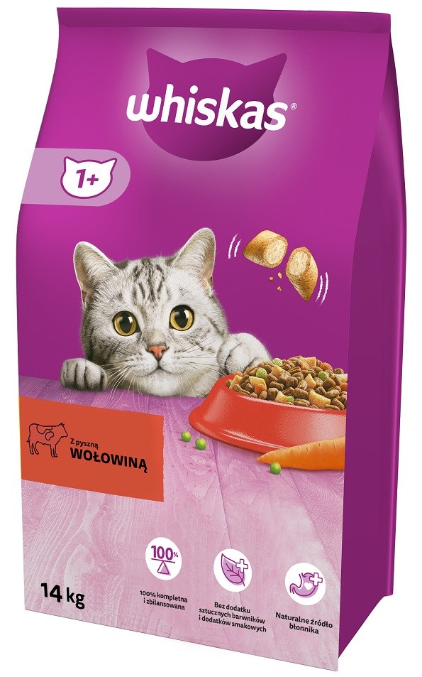 WHISKAS z Pyszną Wołowiną - 14 kg dla kotów