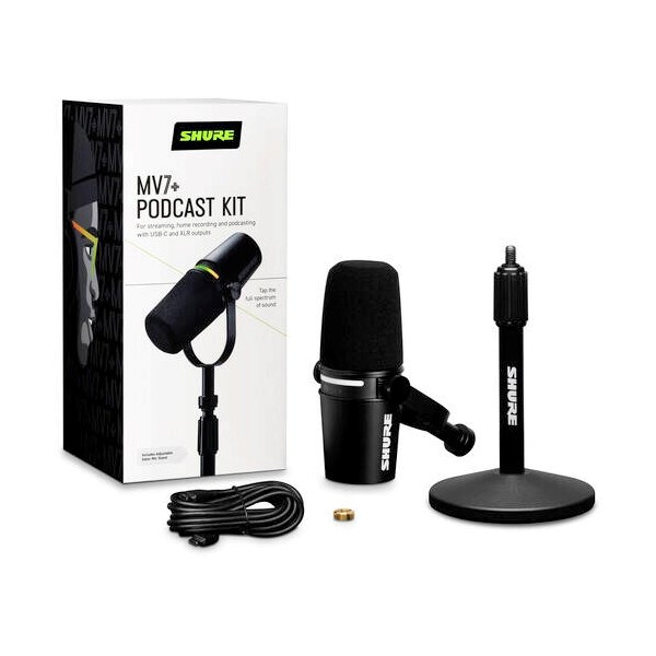 Shure MV7+-K-BNDL Mikrofon Lektorski/USB-C Czarny + Statyw — zdjęcie 1 z 5
