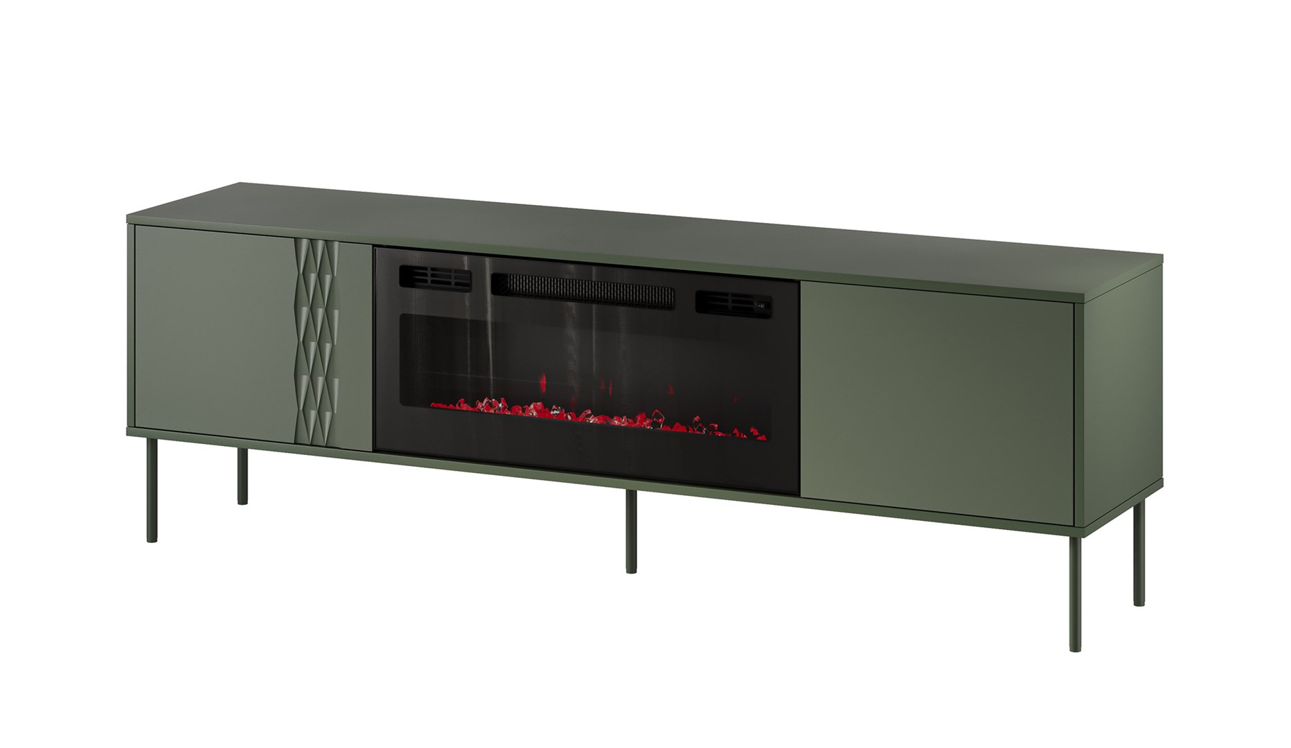 Szafka RTV EF + kominek czarny TRESSE 180x40x54,5 zieleń mat — zdjęcie 1 z 4