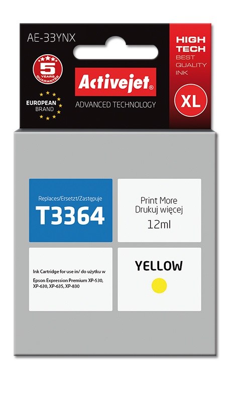 Activejet AE-33YNX Tusz 12 ml, żóloty, Epson 33XL Zamiennik