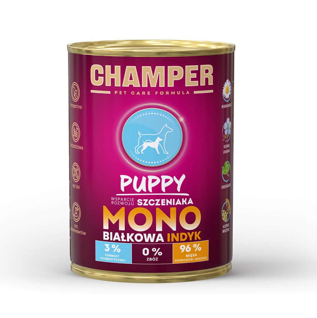 CHAMPER PUPPY MONOBIAŁKOWA indyk 400g