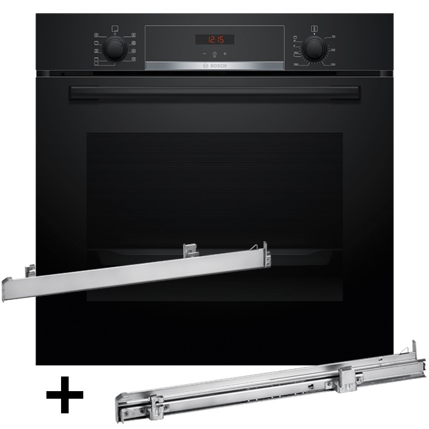 Piekarnik BOSCH HBA514BB3 + prowadnice teleskopowe 1 poziomowe BOSCH HEZ538000 — zdjęcie 1 z 5