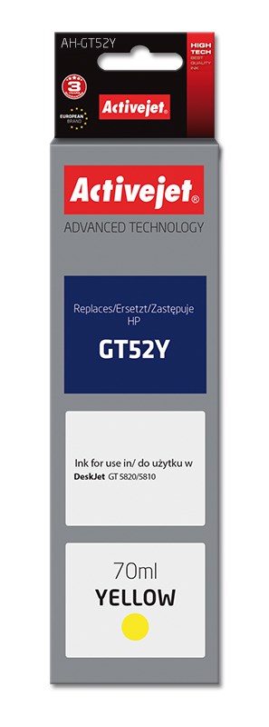 Activejet AH-GT52Y Buteleczka z tuszem, 70 ml, żółty, kompatybilna z HP — zdjęcie 1 z 2
