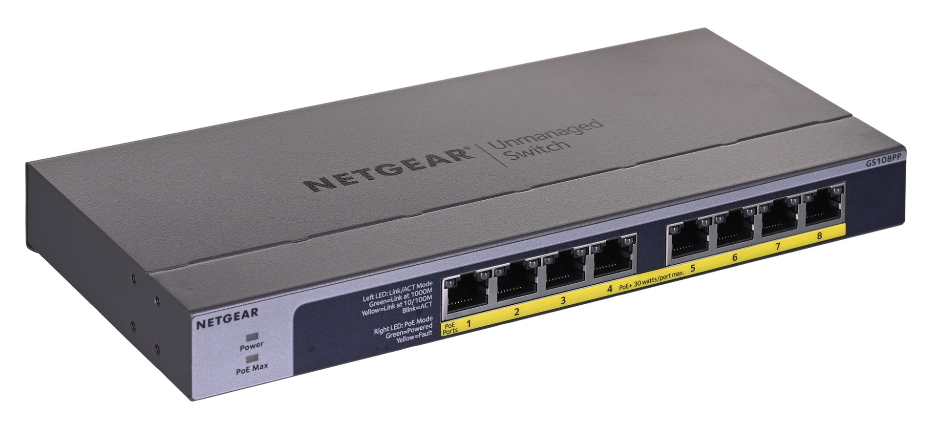 Switch Netgear GS108PP-100EUS 8p PoE 123W Unmanaged — zdjęcie 1 z 8