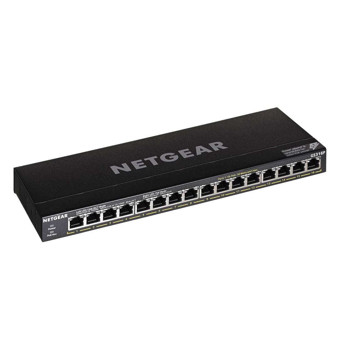 Switch Netgear GS316P-100EUS 16p PoE 115W* Unmanaged — zdjęcie 1 z 5