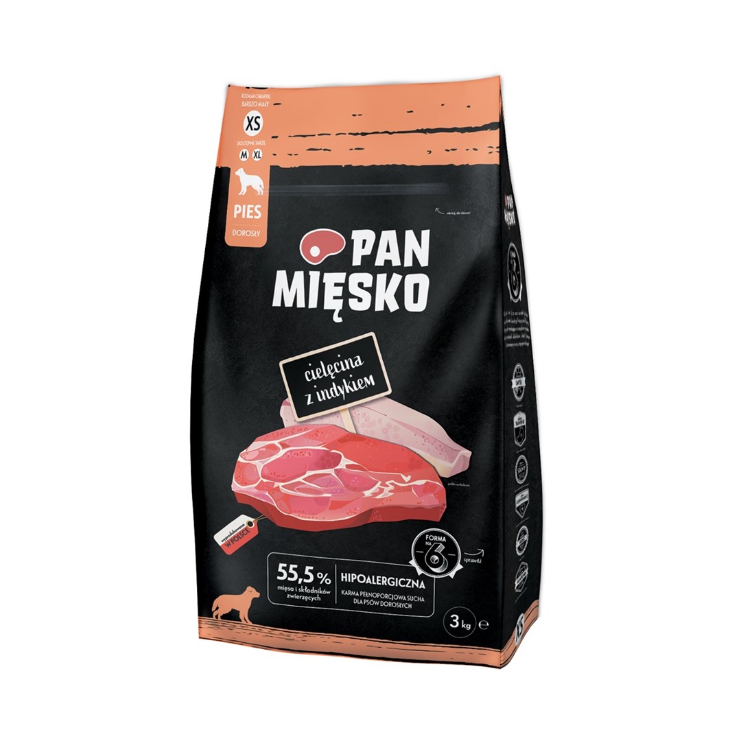 Pan Mięsko Cielęcina z indykiem sucha karma XS 3kg