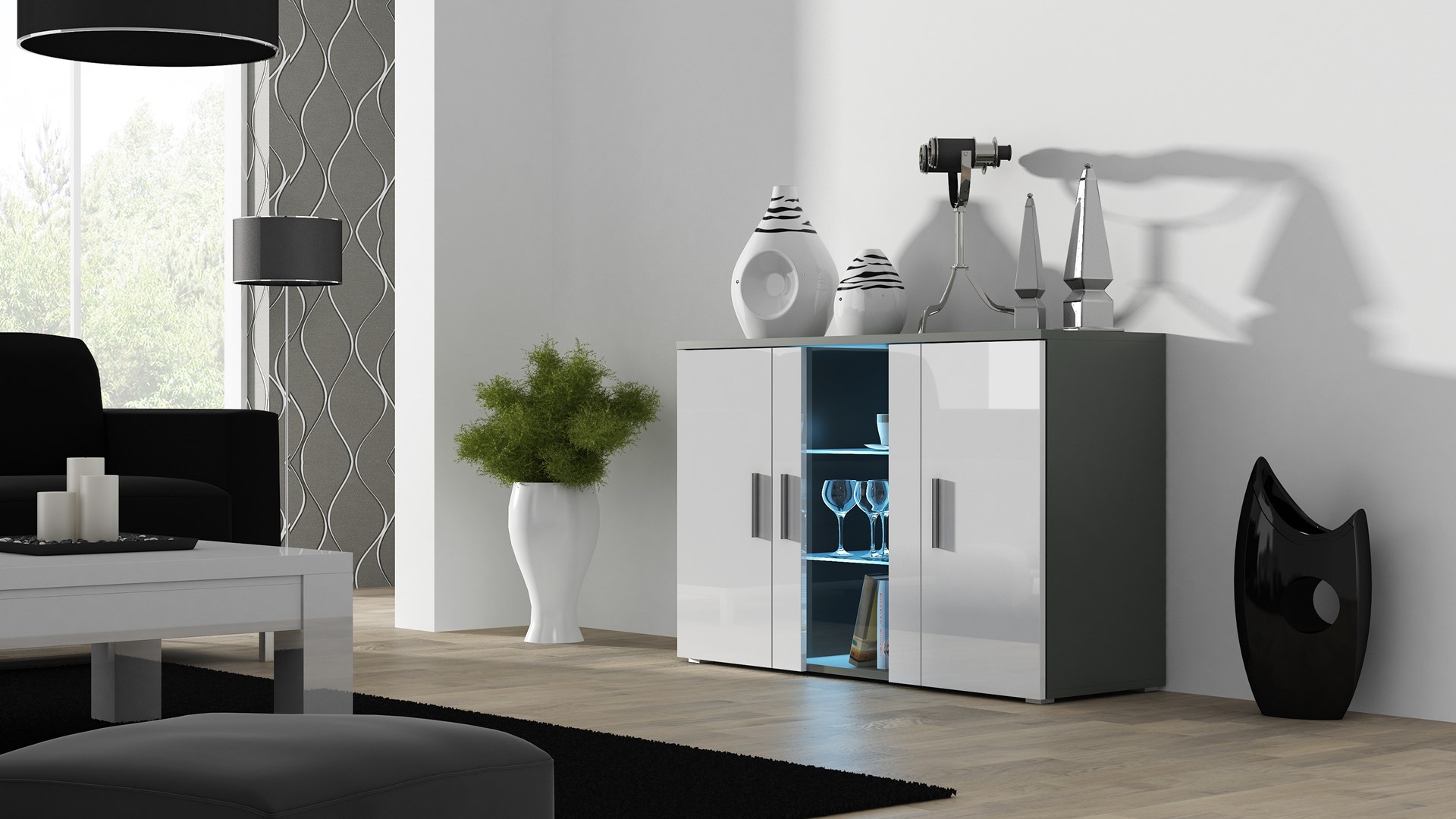 Komoda 120cm SOHO S7 szary/biały połysk — zdjęcie 1 z 3