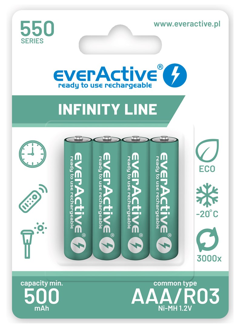 EVERACTIVE Akumulatorki AAA Ni-MH 550 mAh - 4 sztuki — zdjęcie 1 z 2
