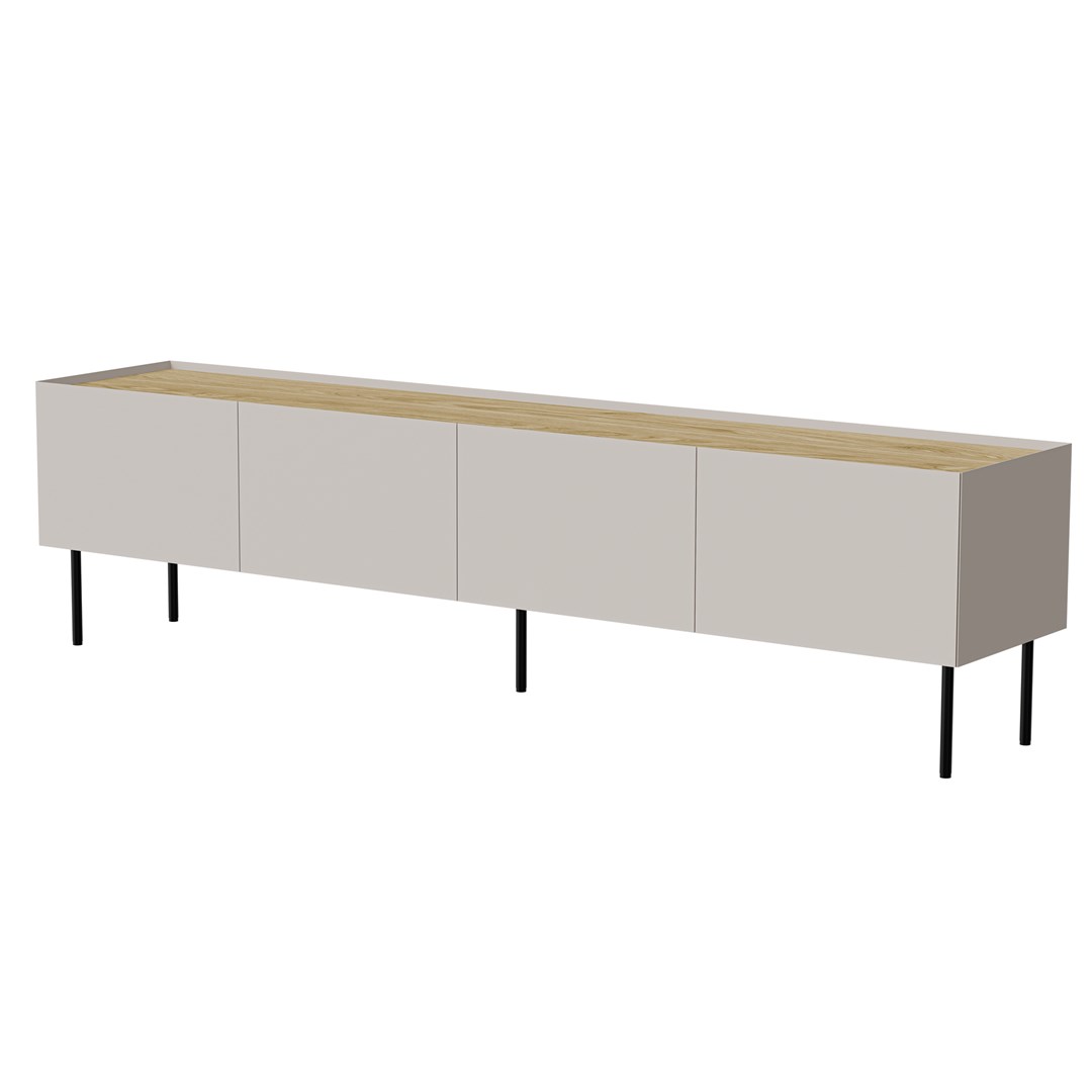 Szafka RTV FELLINI 200x40x52 kaszmir + blat dęb — zdjęcie 1 z 5
