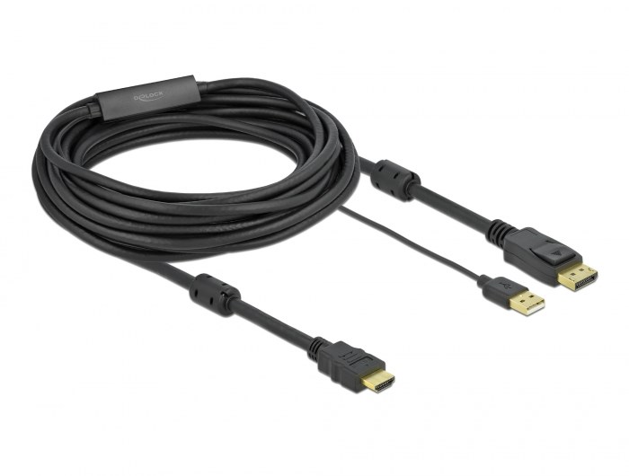 DELOCK KABEL HDMI -> DISPLAYPORT M/M 4K 7M ZASILANY USB CZARNY