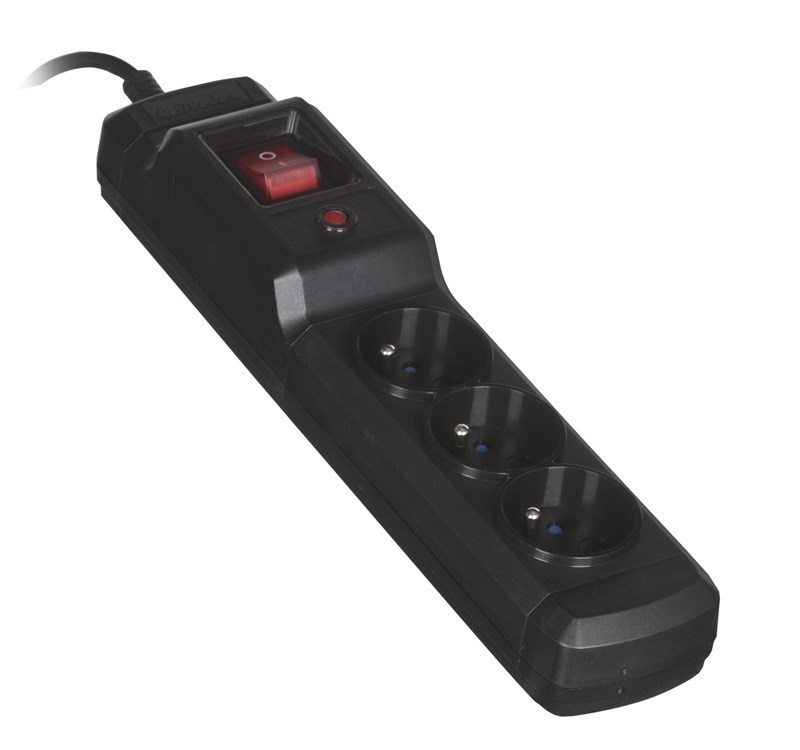 Listwa przeciwprzepięciowa Activejet 3 gniazda, 10A, 1,5m, czarna — zdjęcie 1 z 4