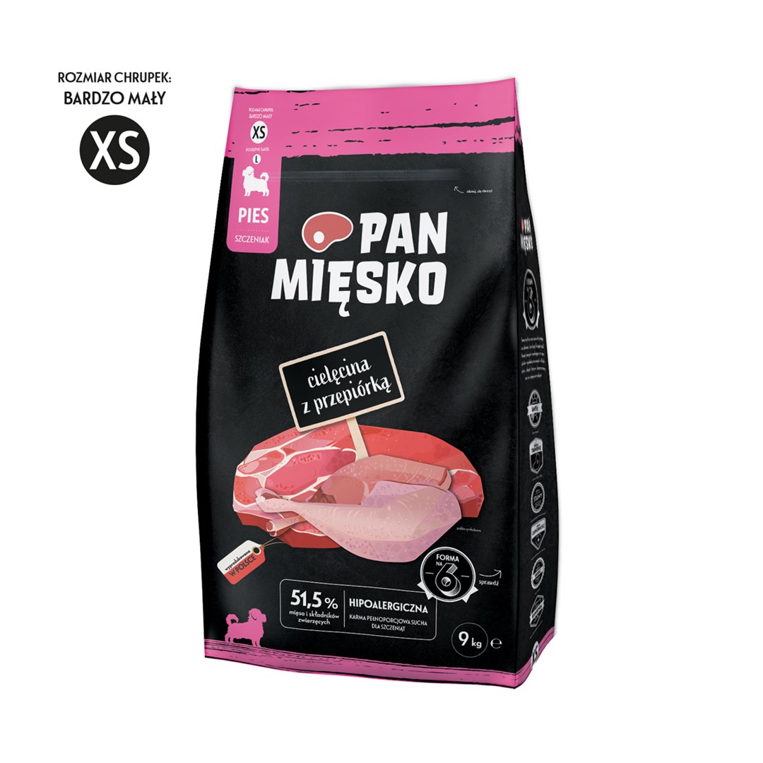 Pan Mięsko Cielęcina z przepiórką (szczeniak) chrupki XS 9kg