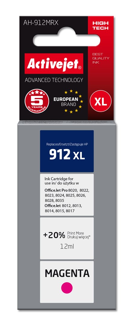 Activejet AH-912MRX Tusz, 12 ml, czerwony, kompatybilny z HP