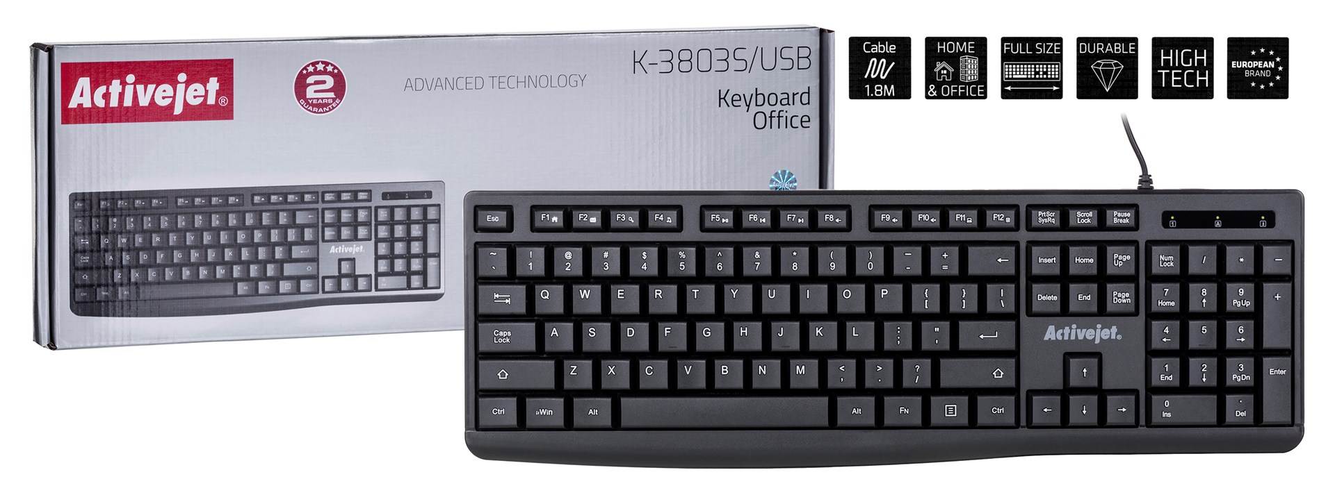 Activejet K-3803S Klawiatura przewodowa USB — zdjęcie 1 z 8