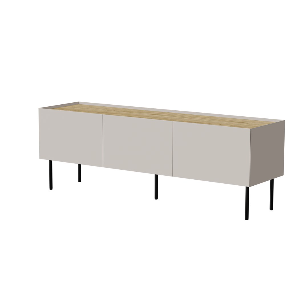Szafka RTV FELLINI 150x40x52 kaszmir + blat dąb — zdjęcie 1 z 5