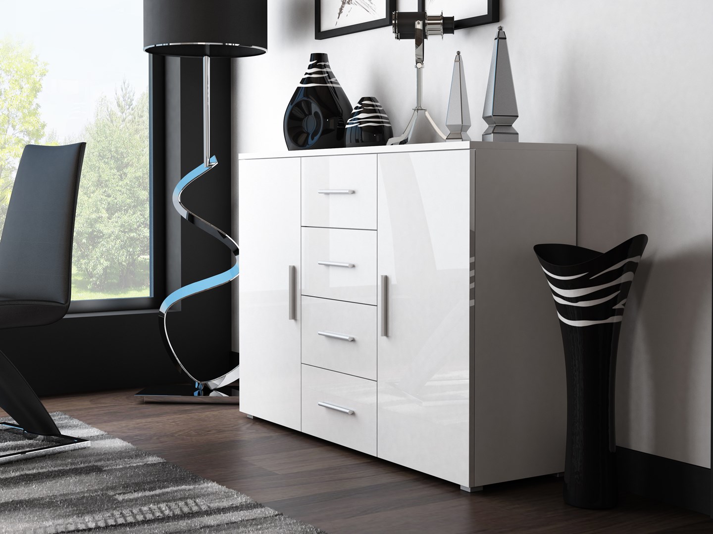 Komoda UNI biały/biały połysk (WHITE) — zdjęcie 1 z 3
