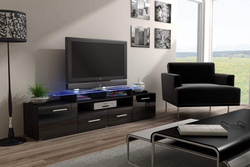 Szafka RTV EVORA 200 wenge/czarny połysk — zdjęcie 1 z 2