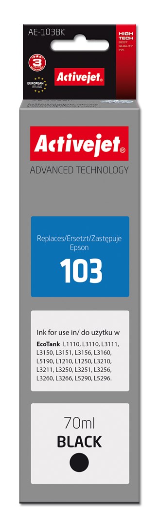 Activejet AE-103Bk Buteleczka z tuszem, 70 ml, czarny