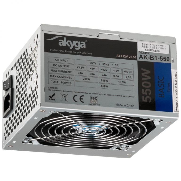Zasilacz Akyga Basic AK-B1-550 550W Aktywne Chłodzenie — zdjęcie 1 z 4