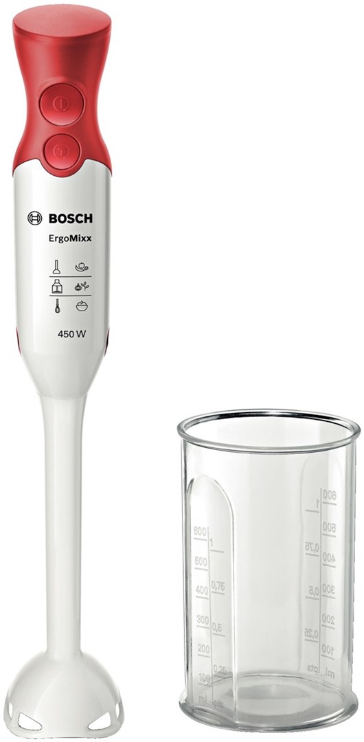 Blender ręczny BOSCH MSM64010, 450W, biały i czerwony — zdjęcie 1 z 7