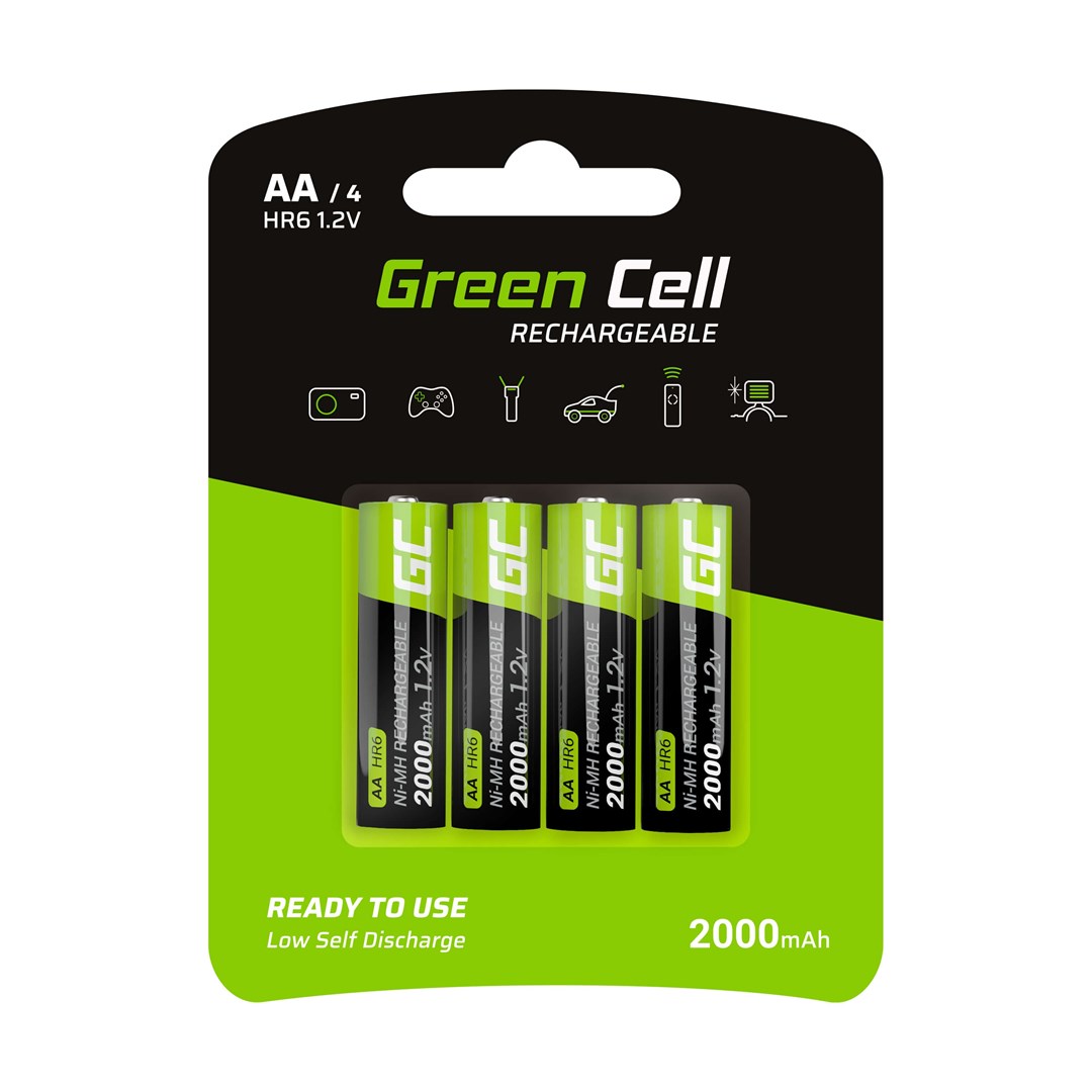 GREEN CELL AKUMULATORKI PALUSZKI 4X AA R6 2000MAH — zdjęcie 1 z 3