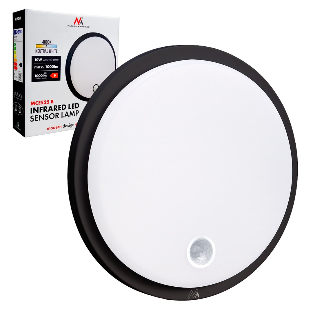 MACLEAN LAMPA LED Z CZUJNIKIEM RUCHU, 10W, IP65, CZARNY — zdjęcie 1 z 8