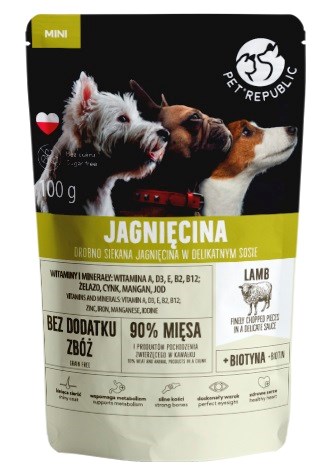 Mokra karma dla psa PET REPUBLIC Mini, drobno siekana jagnięcina, 100 g