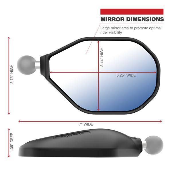 RAM® Tough-Mirror™ Prawe lusterko bez kulki — zdjęcie 1 z 4