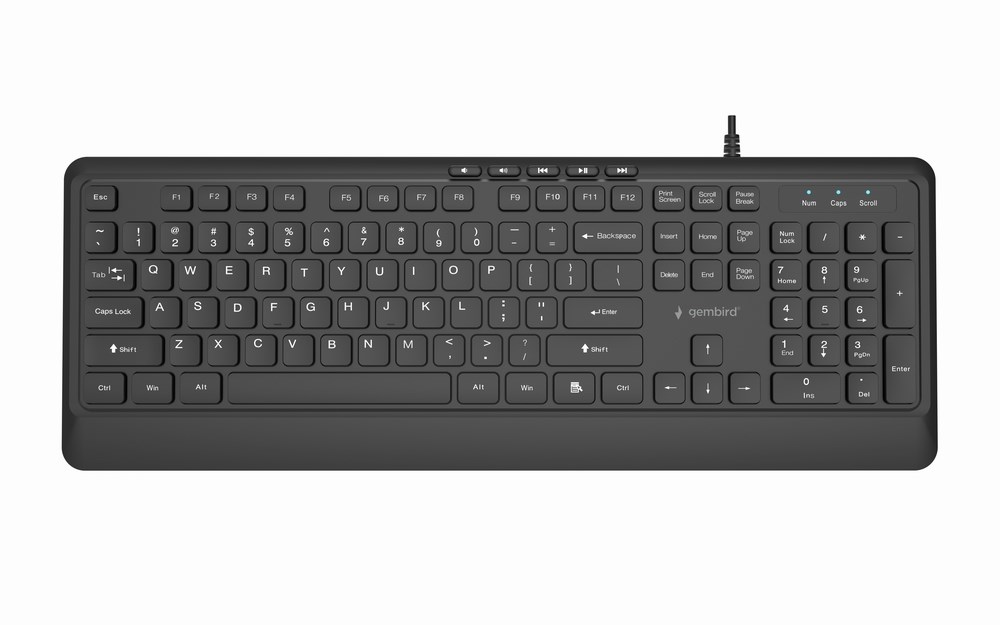 GEMBIRD KLAWIATURA PRZEWODOWA SLIM, 5 HOTKEYS, CZARNA — zdjęcie 1 z 6