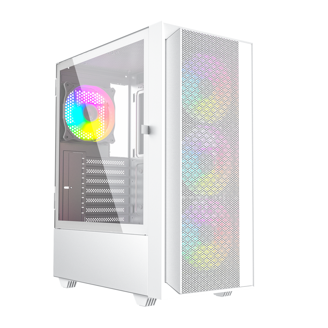 GEMBIRD OBUDOWA FORNAX 4000W MIDI-TOWER (2X USB 3.0, 1X USB 2.0, HD AUDIO, SZKLANY PANEL BOCZNY, PODŚWIETLENIE ARGB) BIAŁA — zdjęcie 1 z 8