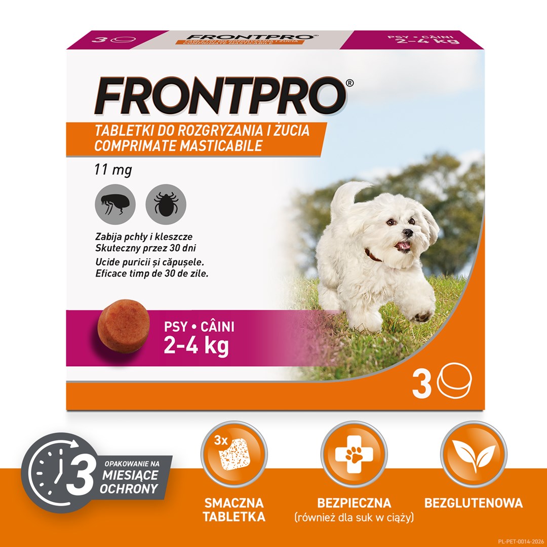 FRONTPRO Tabletki na pchły i kleszcze dla psa (2-4 kg) - 3x 11,3mg — zdjęcie 1 z 7