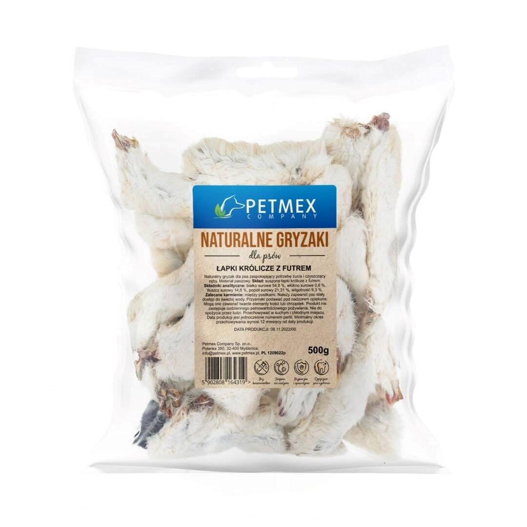 PETMEX Łapki królicze z futrem gryzak przysmak dla psa 500g — zdjęcie 1 z 2