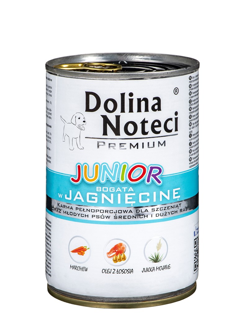 DOLINA NOTECI Premium Junior bogata w jagnięcinę - mokra karma dla szczeniąt ras średnich i dużych - 400g