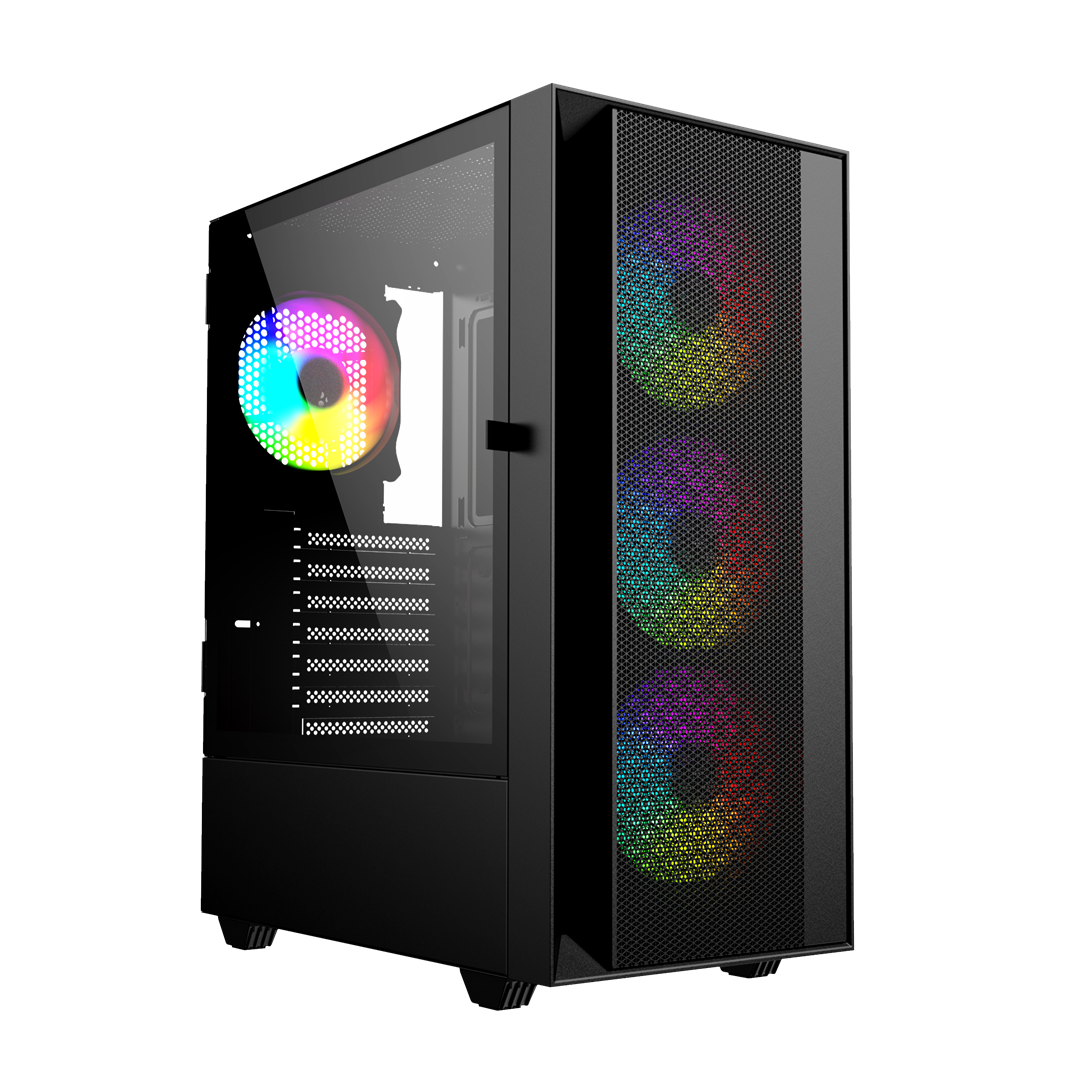GEMBIRD OBUDOWA FORNAX 4000 MIDI-TOWER (2X USB 3.0, 1X USB 2.0, HD AUDIO, SZKLANY PANEL BOCZNY, PODŚWIETLENIE ARGB) CZARNA — zdjęcie 1 z 8