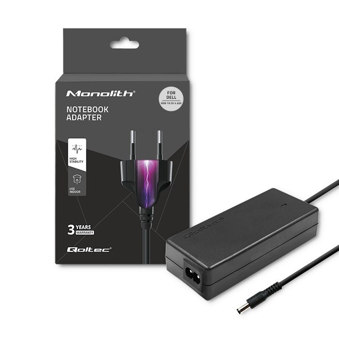 Zasilacz Qoltec 51516.90W do notebooka DELL (19,5 V; 4,62 A; 90W; 4.5 mm x 3 mm) — zdjęcie 1 z 8