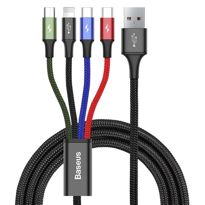 Zestaw kabli zasilający Baseus CA1T4-B01 (USB - Lightning, Micro USB, USB typu C ; 1,2m; kolor czarny) — zdjęcie 1 z 3