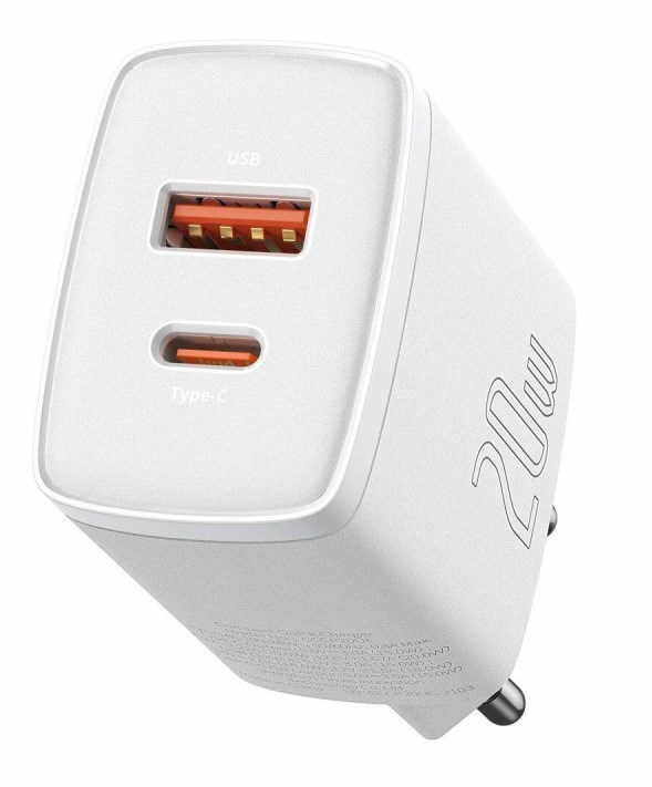 BASEUS ŁADOWARKA SIECIOWA USB, USB-C (BIAŁA) — zdjęcie 1 z 3