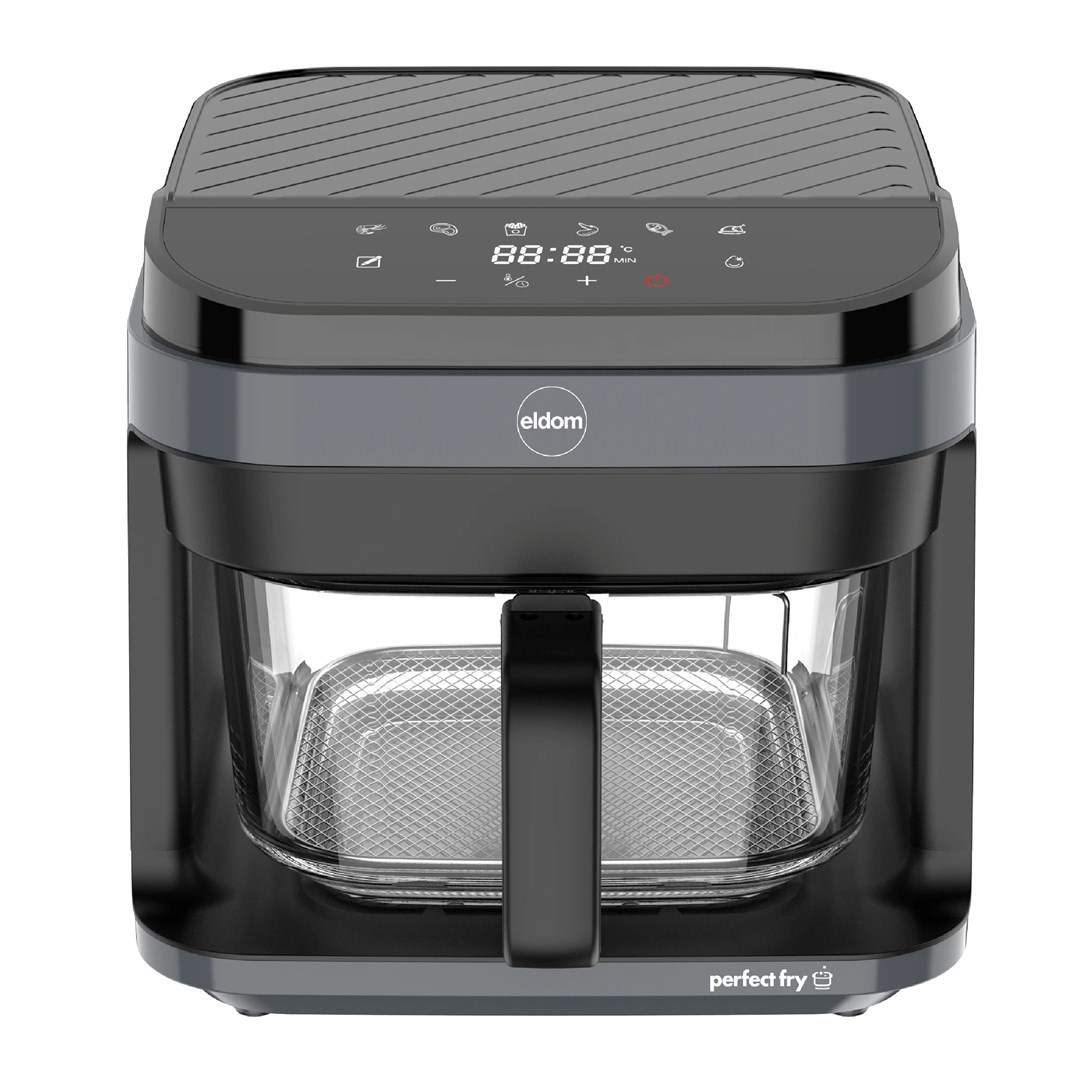 ELDOM FRYTKOWNICA BEZTŁYSZCZOWA FR500 5,5 L 1200W SZKLANY POJEMNIK, RUSZT, SILIKONOWA PODKŁADKA, 8 PROGRAMÓW, REGULACJA TEM. — zdjęcie 1 z 8
