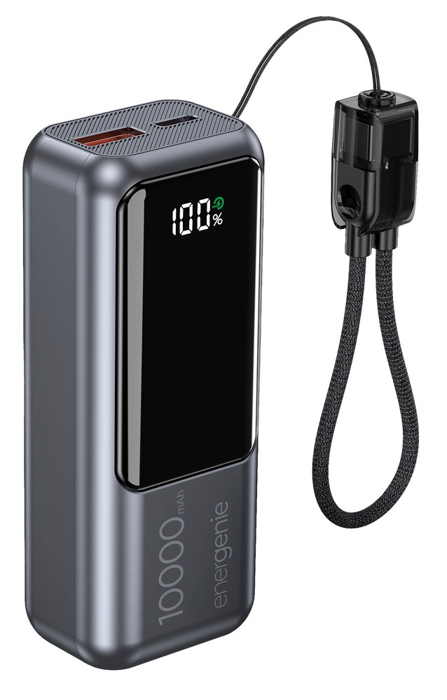 GEMBIRD POWERBANK O POJEMNOŚCI 10000MAH, WYŚWIETLACZ LCD, SZYBKIE ŁADOWANIE 20W, KOLOR SZARY — zdjęcie 1 z 4