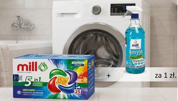 Kup kapsułki Mill Pro Color 25 szt.,+ płyn do szyb Mill Clean 1,22l za 1 zł