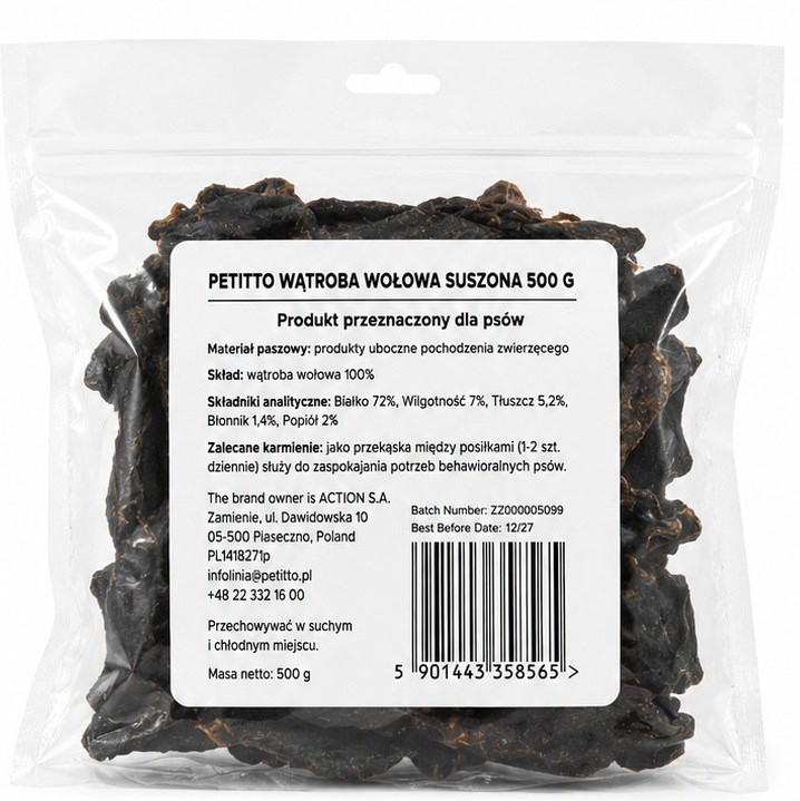 PETITTO Wątroba wołowa suszona 500g — zdjęcie 1 z 2
