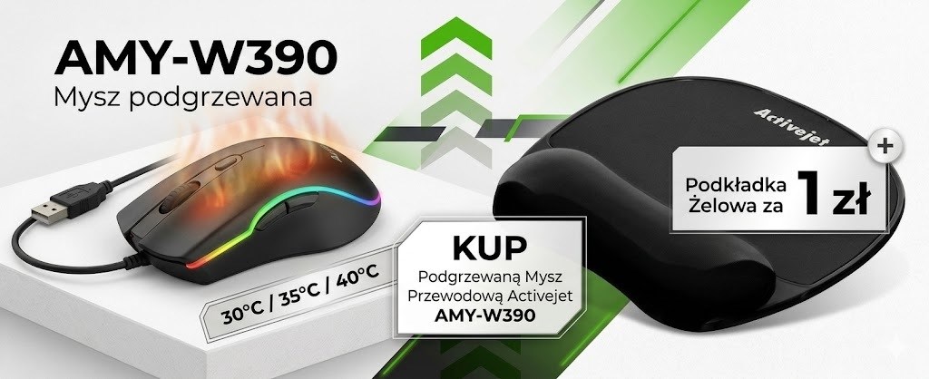Activejet mysz Podgrzewana AMY-W390 + Activejet podkładka pod mysz czarna żelowa za 1 zł — zdjęcie 1 z 8