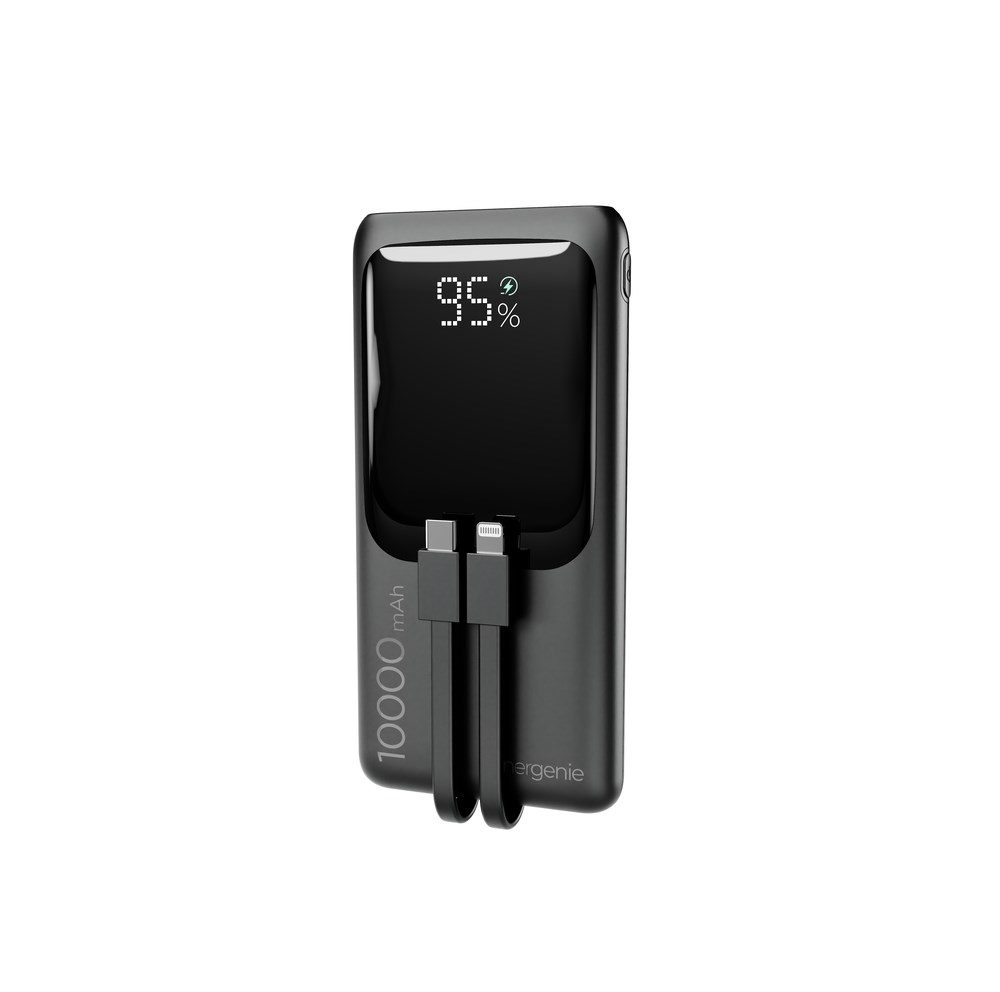 GEMBIRD POWERBANK O POJEMNOŚCI 10000MAH Z WYŚWIETLACZEM LCD ZINTEGROWANYMI KABLAMI SZYBKIM ŁADOWANIEM QC3.0 20W — zdjęcie 1 z 6