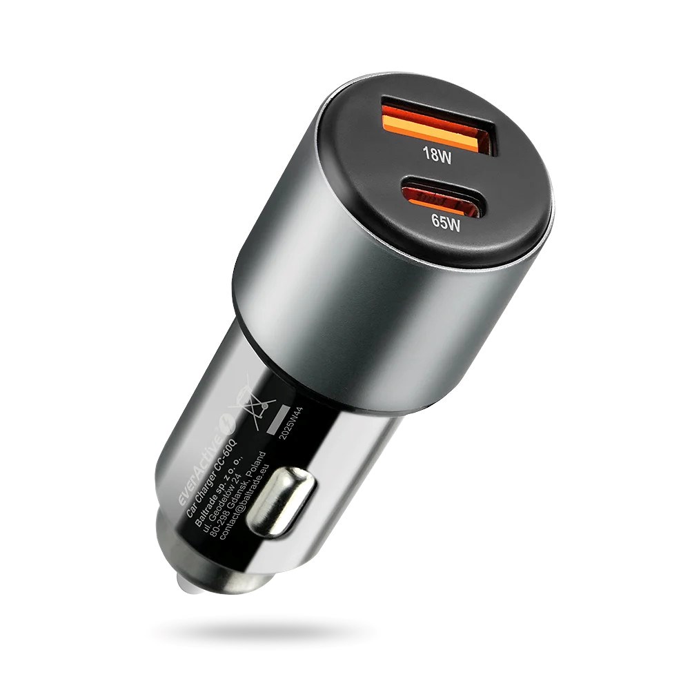 EVERACTIVE ŁADOWARKA SAMOCHODOWA 1 X USB QC3.0, 1 X USB-C PD 83W CZARNA CC-60Q — zdjęcie 1 z 7