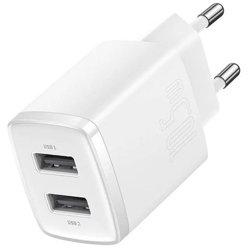 Baseus Compact ładowarka sieciowa 2x USB 10.5W biały (CCXJ010202) — zdjęcie 1 z 3