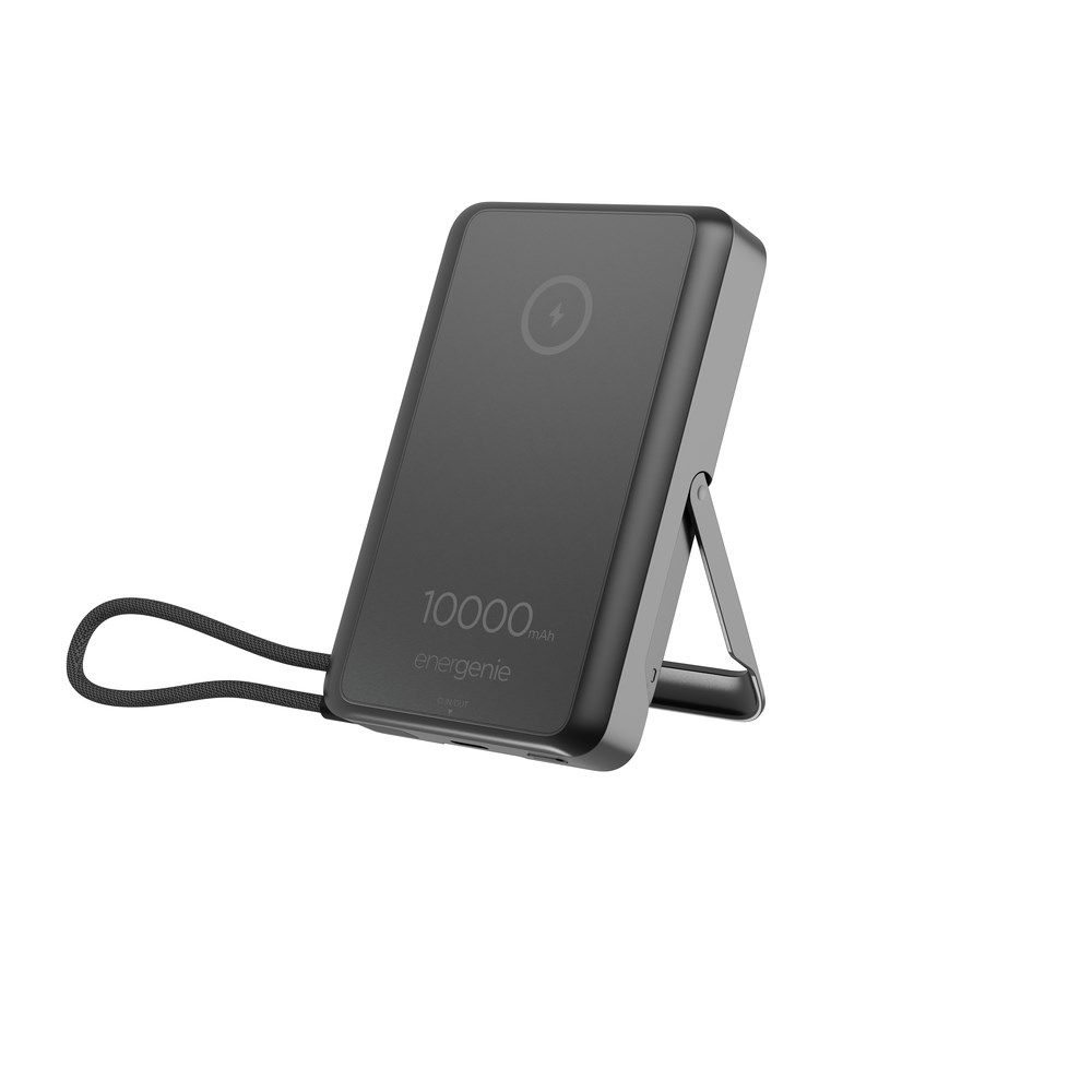 GEMBIRD BEZPRZEWODOWY POWERBANK MAGNETYCZNY 15 W ZE ZINTEGROWANĄ PODSTAWKĄ 10000 MAH, CZARNY — zdjęcie 1 z 6